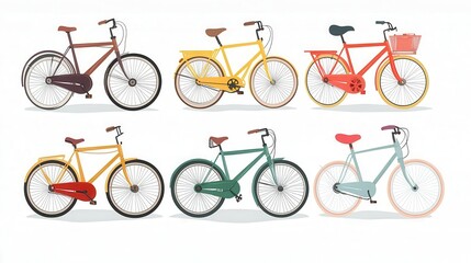A selection of vintage bicycles, ideal for outdoor or travel themes, vintage bicycles, clipart, white background