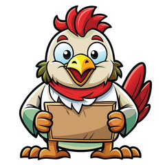 Obraz premium A whimsical cartoon depiction of a chicken proudly holding a sign.