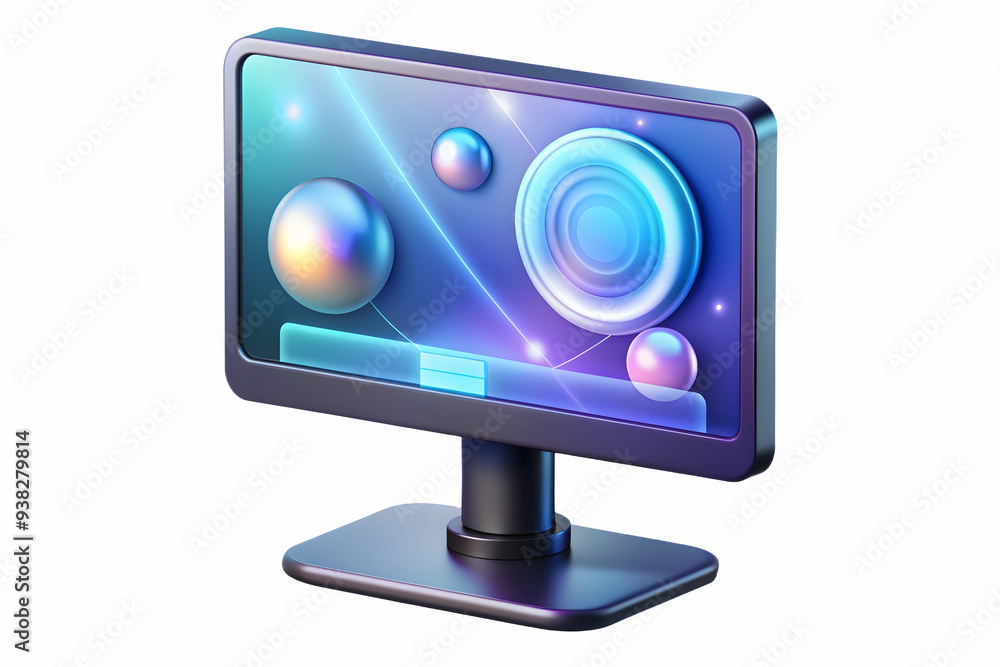 Poster holographic monitor with copy space on white background for virtual meetings. sleek setup with advan