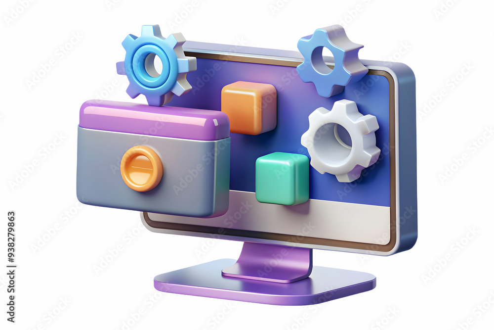 Poster modern holographic workflow management tools on monitor screen. ideal for virtual meetings. isolated