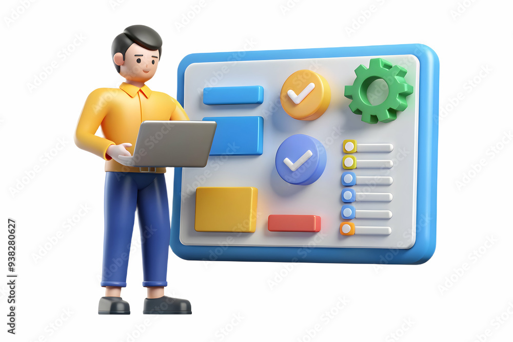 Poster project coordinator using digital tools for remote project management in a modern workspace. picture