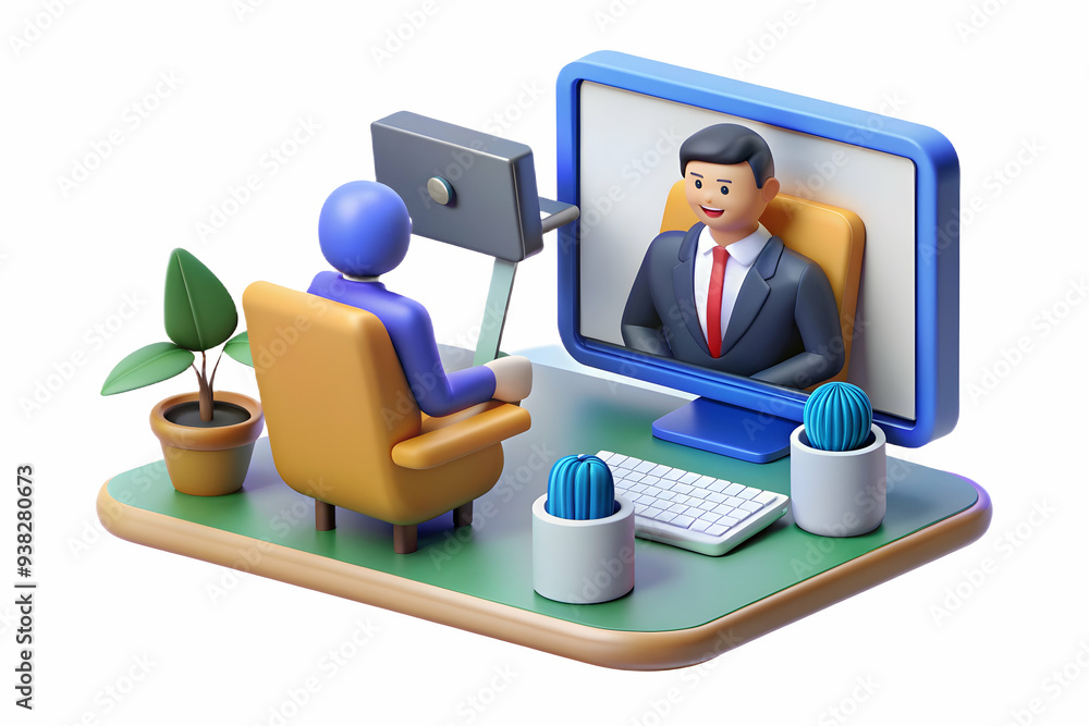 Poster remote hr manager conducting video interview in sleek workspace. highlighting role in remote talent 