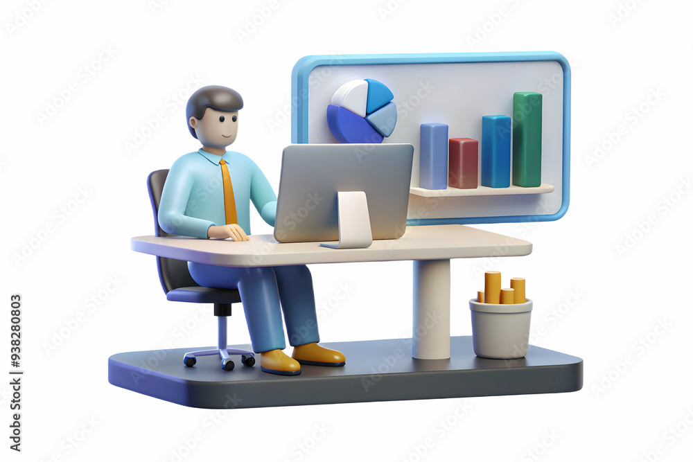 Aufkleber research analyst analyzing data in a modern, flexible workspace. professional setting with glossy su