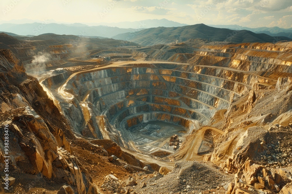 Aufkleber a large open pit in the middle of a mountain, suitable for industrial or mining scene