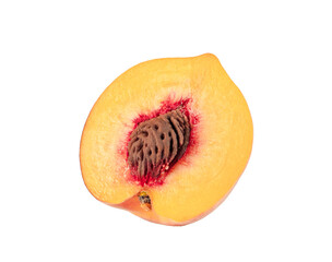 Half of a peach isolated on white background