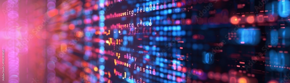 Poster colorful digital data stream concept, representing futuristic technology, internet, and big data wit