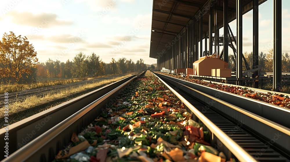 Poster a high-tech waste management facility with ai sorting systems and digital recycling processes