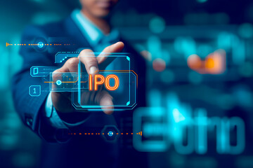 Interactive Touchscreen Tech: Smart Home, Cybersecurity, and Digital Interfaces in Modern Business. Person Pushing 'IPO' on a Touchscreen Interface. HD Landscape Wallpaper for Desktop PC