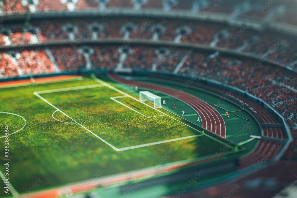 Canvas Prints A green soccer field with a soccer goal in the middle, perfect for sports and outdoor scenes