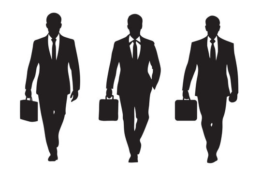 Black flat silhouette vector icon Businessman holding a briefcase