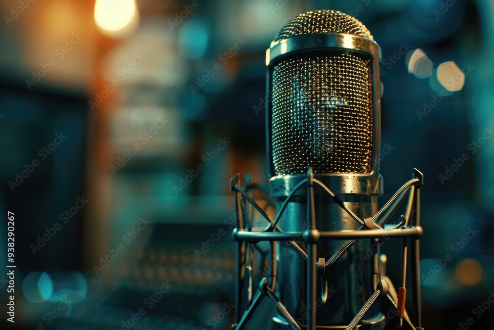 Aufkleber A close-up shot of a microphone in a recording studio setting