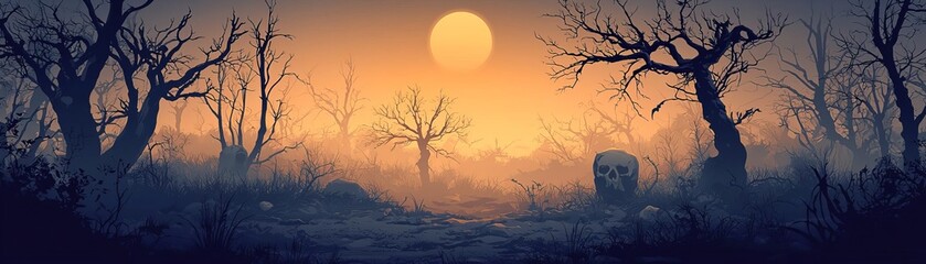 Naklejka premium Haunted forest, ghostly atmosphere with text area available,