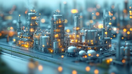 Industrial Complex Model with Glowing Lights