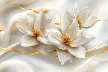 There are golden leaves and buds on a golden bird of paradise flower surrounded by stucco.