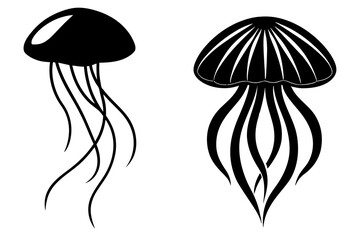  Solid black outline Freshwater Jellyfish animal vector silhouette black color