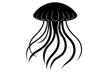  Solid black outline Freshwater Jellyfish animal vector silhouette black color