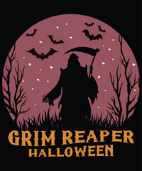 Grim reaper Halloween shirt print template, Halloween bat scary night vintage retro shirt design,  Bat Witch Shirt, Boo Halloween Vibes, Witchy vibes designs, cute Halloween designs, Great funny Witch