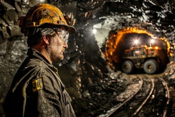 A construction worker in a hard hat is seen walking through a dimly lit tunnel