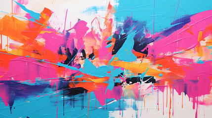 Neon graffiti-inspired abstract art with bold strokes and vibrant splashes of color