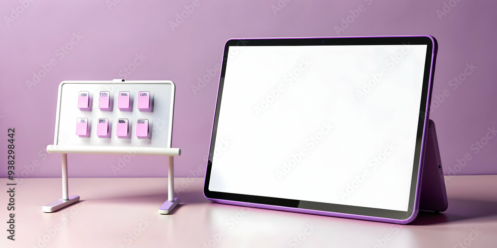 Poster creative tablet and stylus setup for mobile design on white background. focus on flexibility and cre