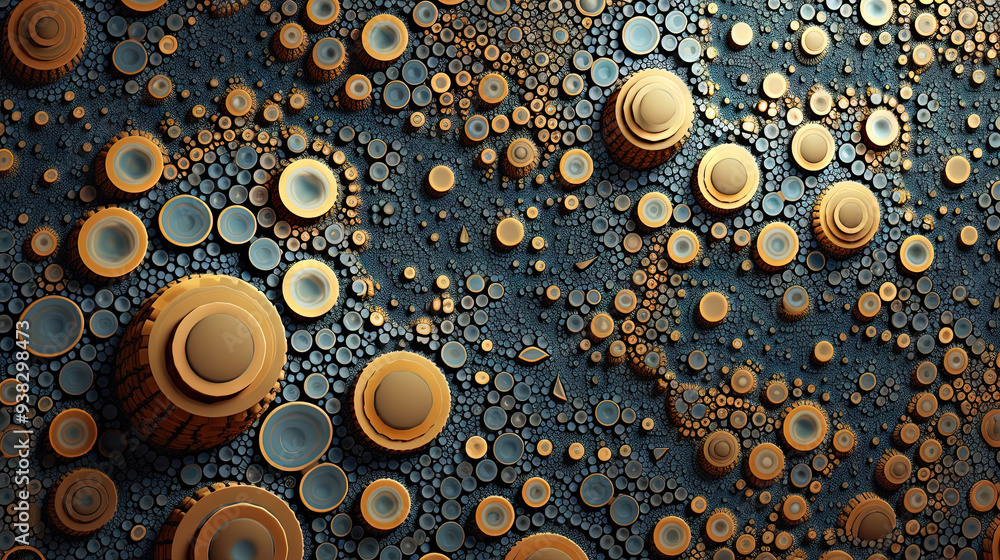 Poster abstract fractal ornament with floral elements and dotted texture.