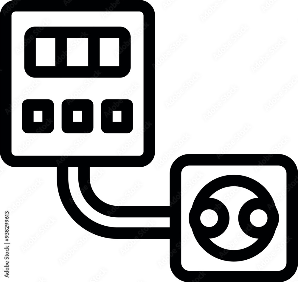 Poster minimalist vector illustration representing an electrical panel connecting to a wall socket with a c