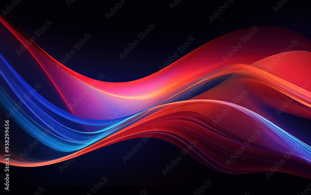 Poster Vibrant abstract blue and red waveform with fluid motion and colorful gradients.