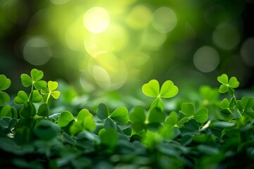 A photo blur of a natural green abstract background with leaves, themed for Saint Patrick's Day. The blurred effect creates a festive and immersive atmosphere
