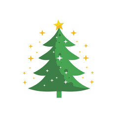 Green Christmas tree with stars - vector icon
