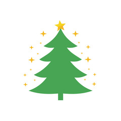 Green Christmas tree with stars - vector icon