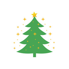 Green Christmas tree with stars - vector icon