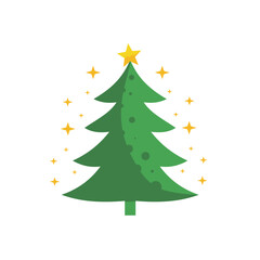 Green Christmas tree with stars - vector icon