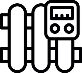 Line vector icon of an electric heater with a display showing the room temperature