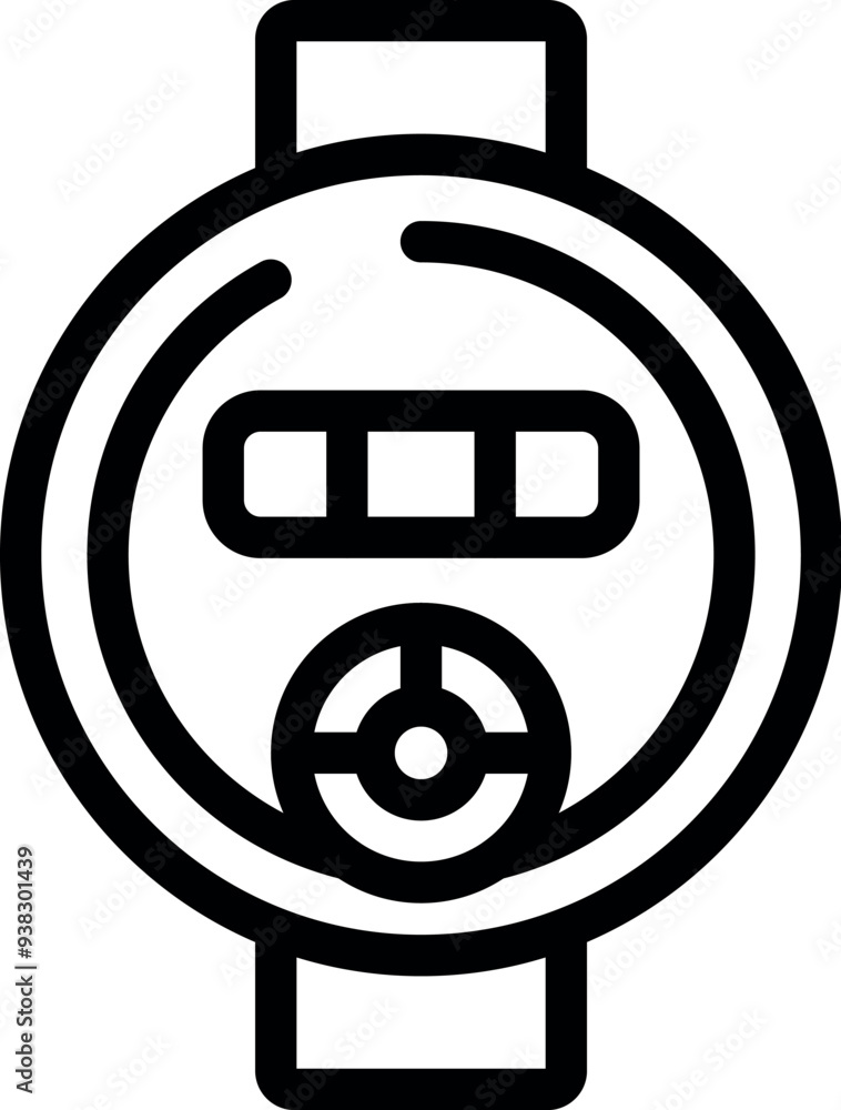 Poster simple black and white vector icon of a water meter showing the consumption measurement device for p