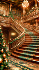 Obraz premium Elegance of the Holiday Season A Luxurious Interior Adorned with a Majestic Christmas Tree Illuminating the Room with Festive Warmth and Timeless Sophistication