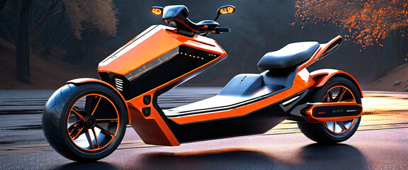 Futuristic Orange Electric Scooter Concept in Twilight