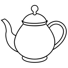 Simple Teapot Coloring Page for Kids – Thick Line Art, Black & White Art art vector illustration