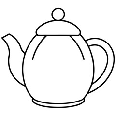 Obraz premium Simple Teapot Coloring Page for Kids – Thick Line Art, Black & White Art art vector illustration