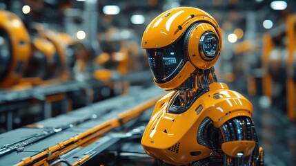 Futuristic Robot in a Factory
