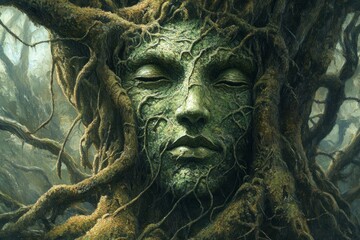 Fototapeta premium Green Man Forest Guardian Paganism Religion Spiritual Symbol