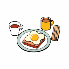 Flat Lay Breakfast Egg, Bacon, Toast & Tea art vector