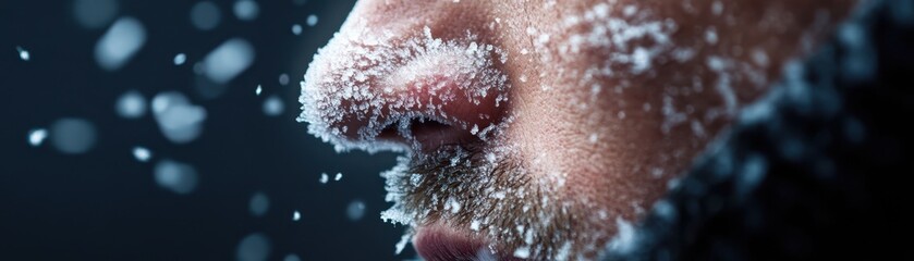 Fototapeta premium Chilling Close-up: Frosted Breath and Cold Nose in Freezing Conditions