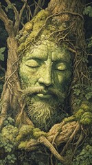 Fototapeta premium Green Man Forest Guardian Paganism Religion Spiritual Symbol