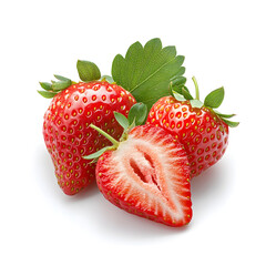 Ripe whole and sliced strawberries isolated on a white background. Generative AI