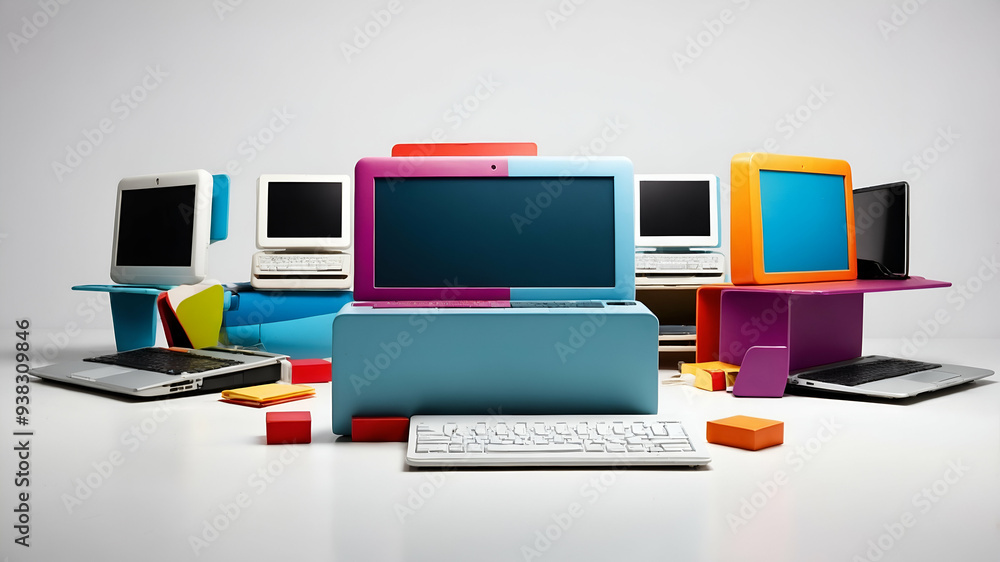 Fototapete 3d flat icon as school computer lab and laptop concept as a whimsical school computer lab with lapto