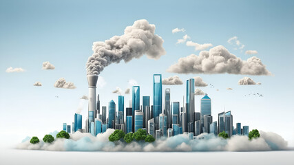 3d Flat icon as Urban Smog and Clear Skies concept as A view depicting urban smog and clear skies set against a dreamy background offering ample space for text or graphics symbolizing the effects of p