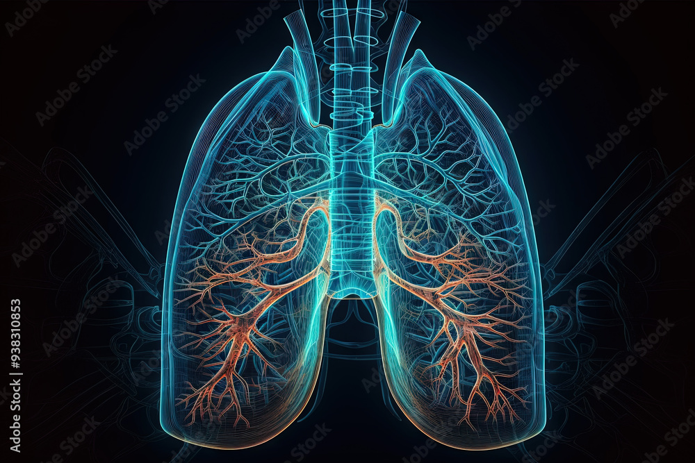 Poster Artificial implant science concept with technological AI lungs on the circuit board.