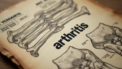 Obraz premium Close-up of aged medical chart depicting skeletal bones and arthritis