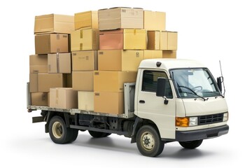 A truck carrying various boxes and containers