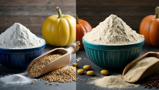 Photo Realistic as Flour Price Increase and Decrease concept as A view illustrating the increase and decrease of flour prices set against a dreamy background offering ample space for text or graphics 